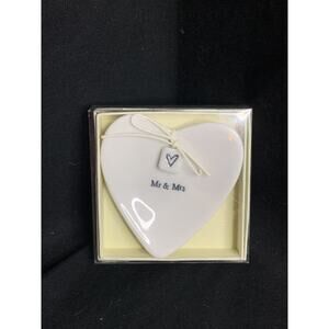 East Of India Mr. & Mrs. Porcelain Wedding Ring Holder Trinket Dish 3.25” x 3.5”